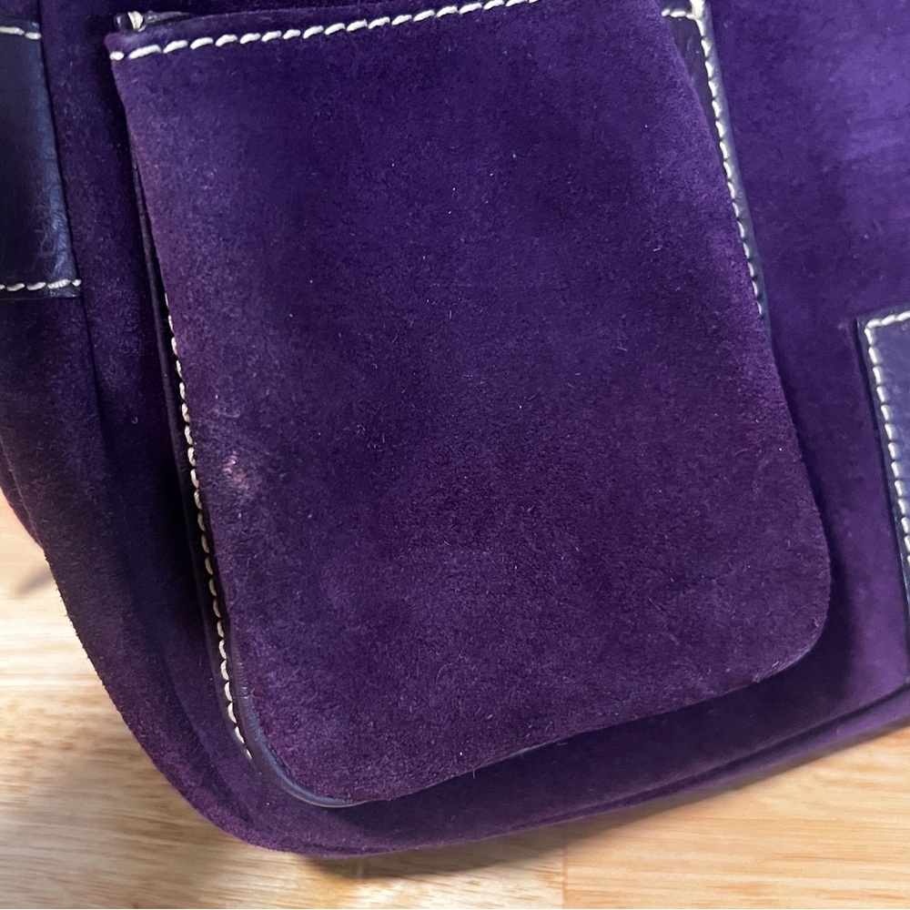 Vintage Purple Genuine Suede Leather Shoulder Bag Made In Italy - Picture 13 of 16